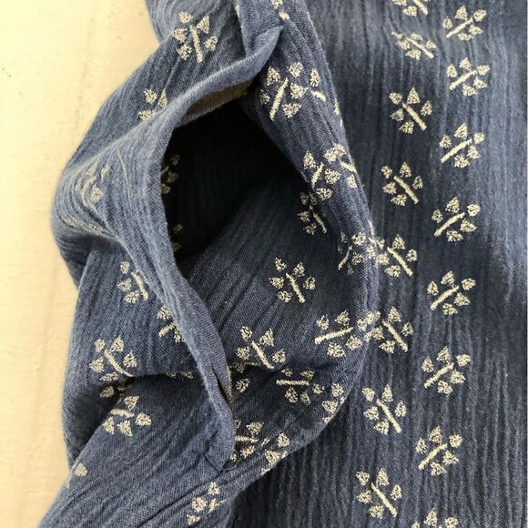 J Jill Dress Women’s S Blue Embroidered Floral Balloon Sleeve Tassel Boho Chic - Picture 5 of 11